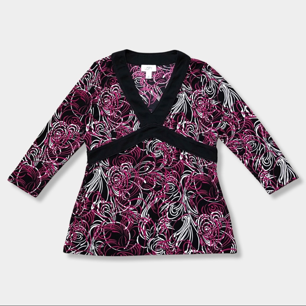 Ann Taylor LOFT Vintage 00s Y2K Abstract Print Kimono 3/4 Sleeve Blouse Top M